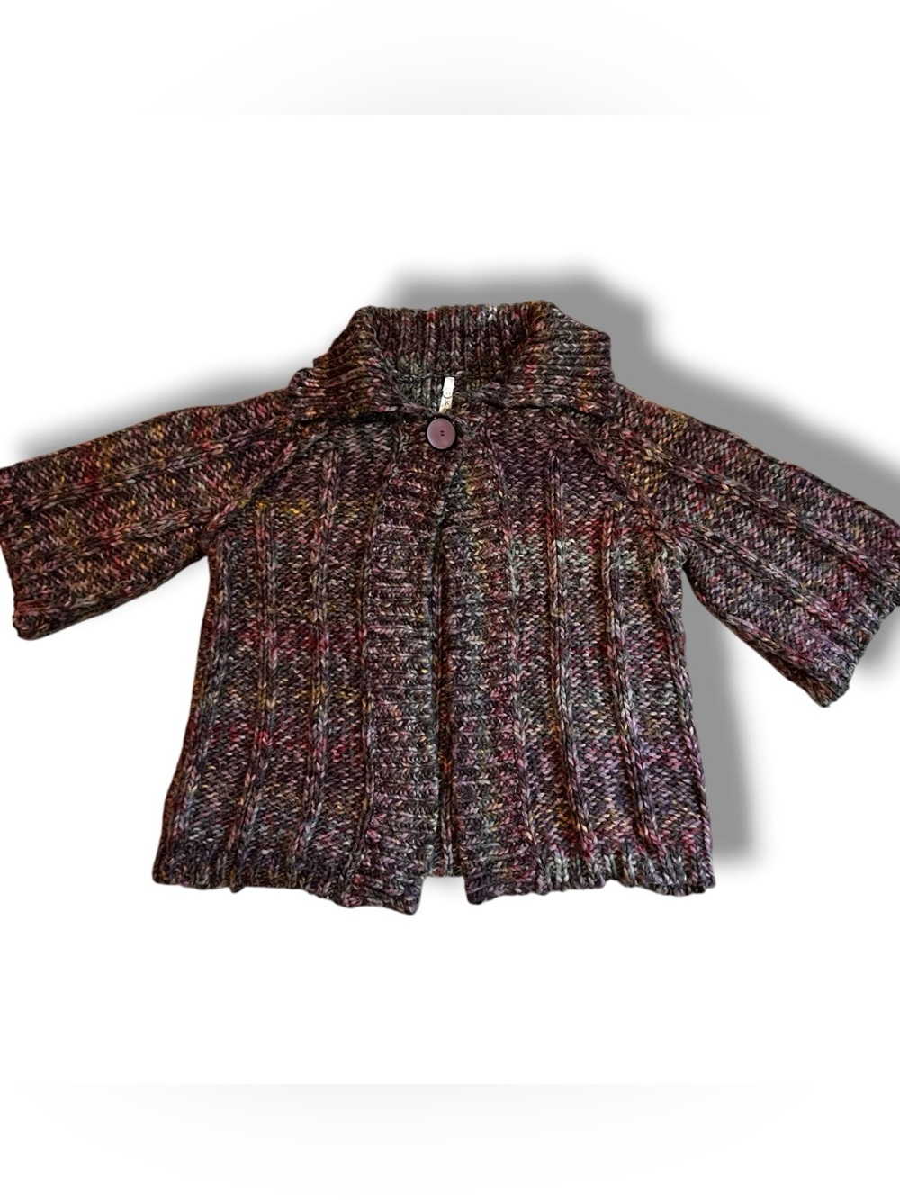 Leo & Nicole Cardigan L A-Line Multi-Color Purple Wool Blend 3/4 Bell Sleeve E-6